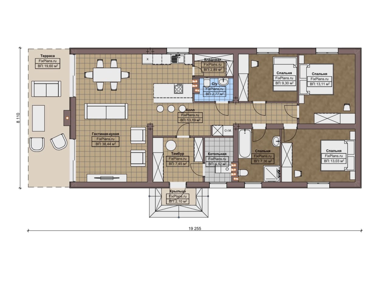 Планировка Одноэтажный дом F-15803