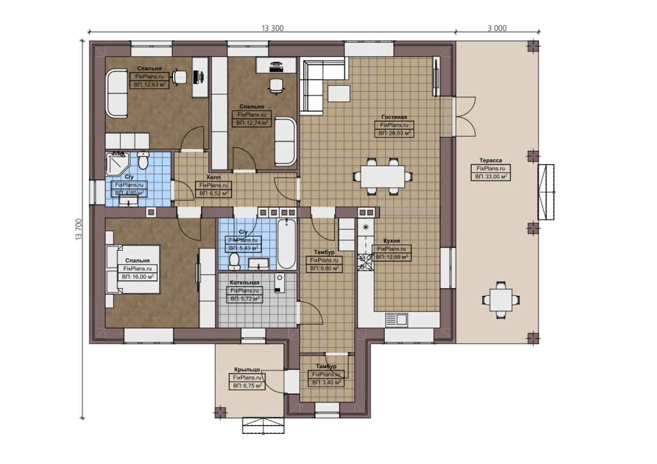 Планировка Одноэтажный дом F - 1628
