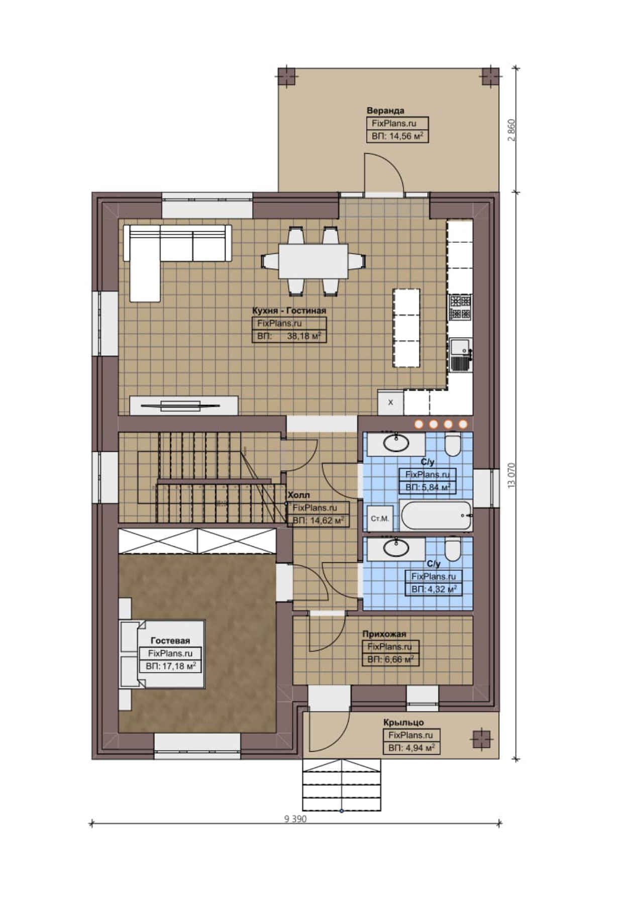 Планировка Двухэтажный дом F - 1070